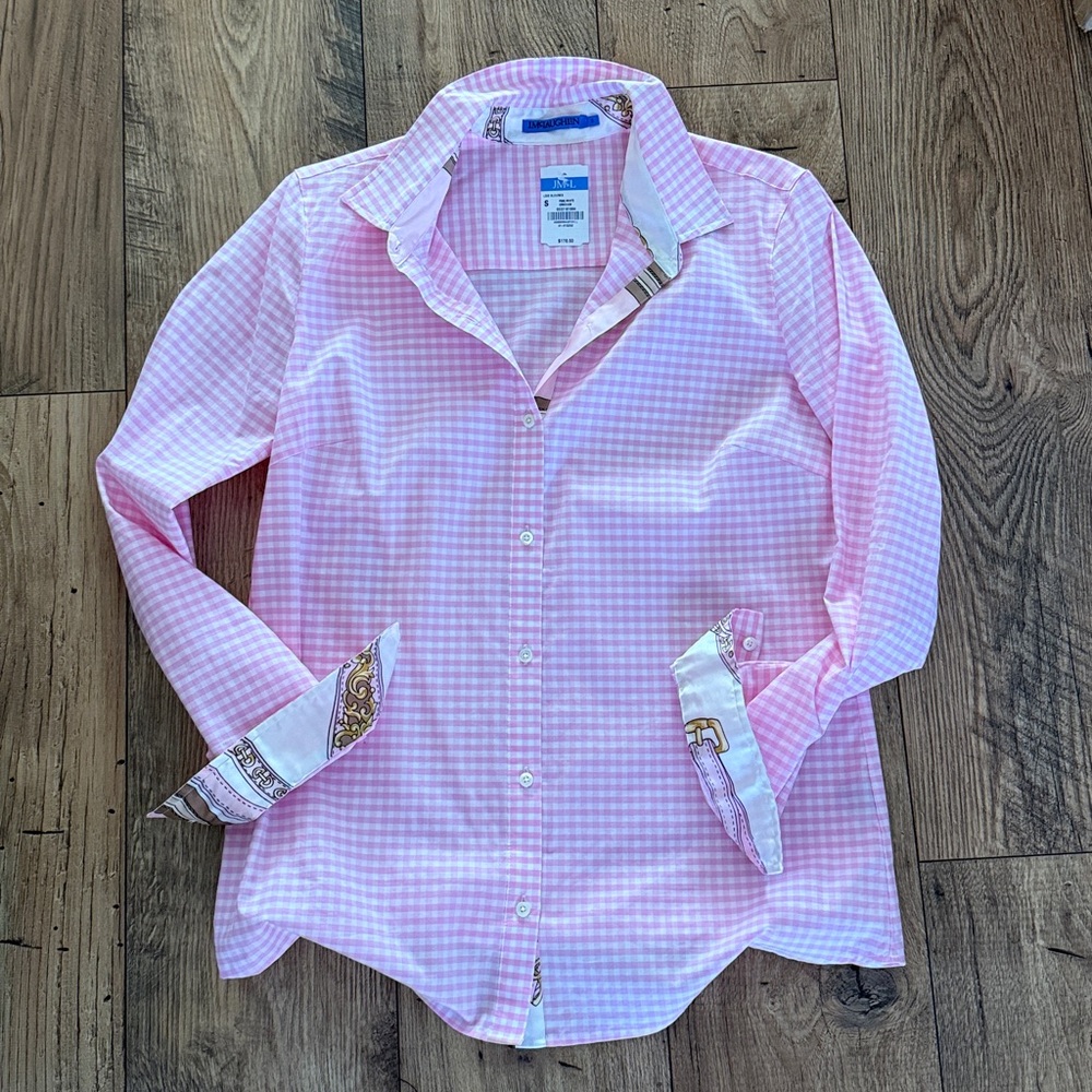 J.McLaughlin Lois Pink & White Gingham Shirt NWT Size Small - Picture 3 of 8